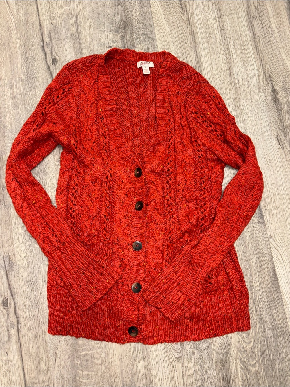 Arizona Jean Company Orange-Red Cable Knit Button Cardigan
